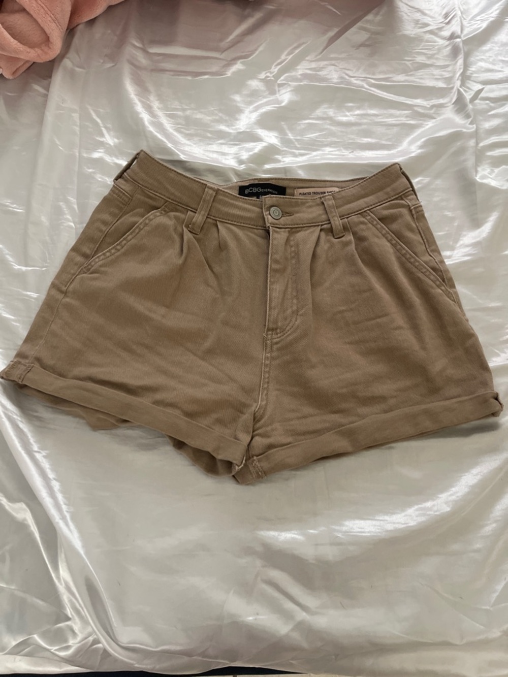 BCBGeneration Tan Pleated High-Rise Trouser Shorts